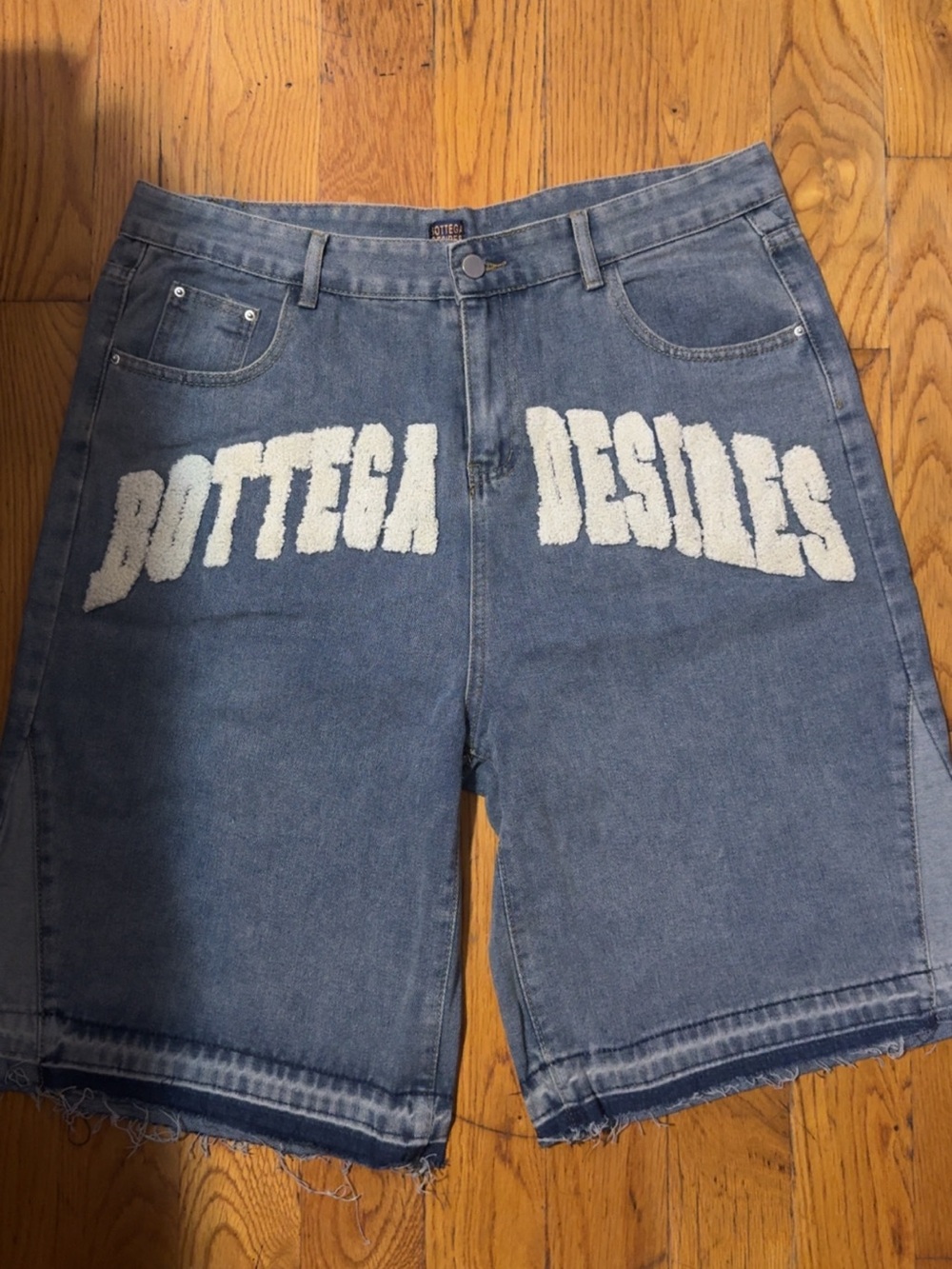 Bottega Desilles Embroidered Denim Shorts in Light Blue